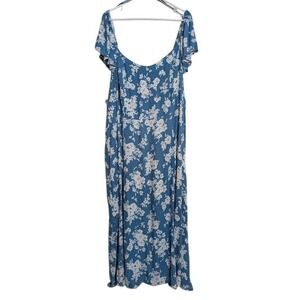 Old Navy Women's Blue Floral Smocked Midi Dress Ruffle Sleeve Size 4X Cottage